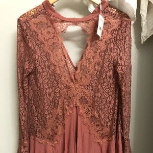 NWT Free people dusty mauve lace tell tale tunic